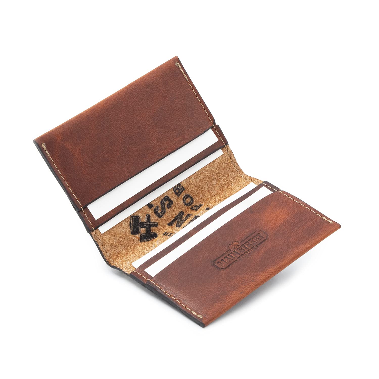 Main Street Forge Premium Full Grain Leather Business Card Holder | Made in USA | Slim Business Card Case for Men, Tobacco Snakebite Brown, Minimalist