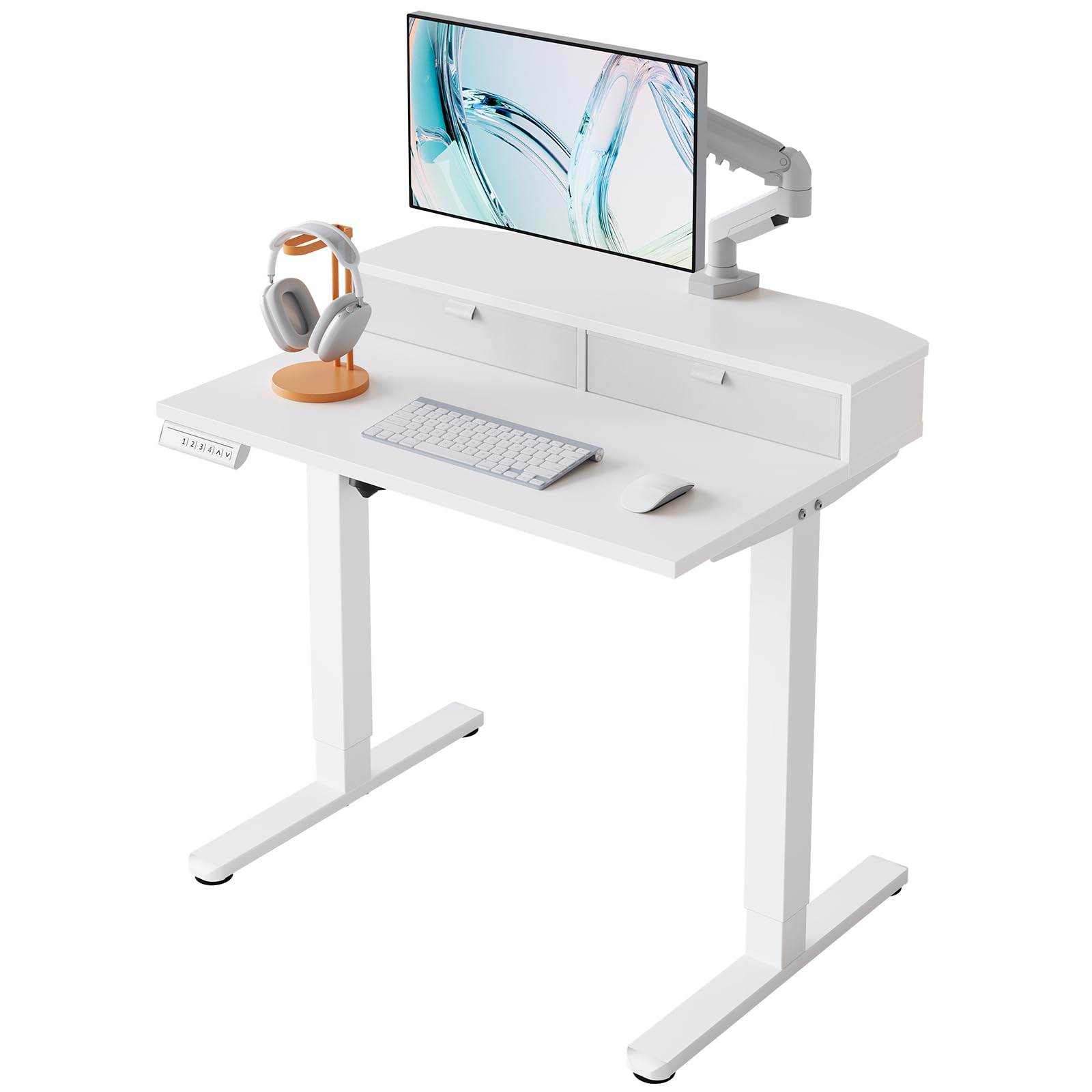 HUANUO Höhenverstellbarer Schreibtisch 80x53 cm mit Schubladen, kompatible C-Klemme-Halterung, Schreibtisch Höhenverstellbar mit 4 Gedächtnis-Höheneintellungen