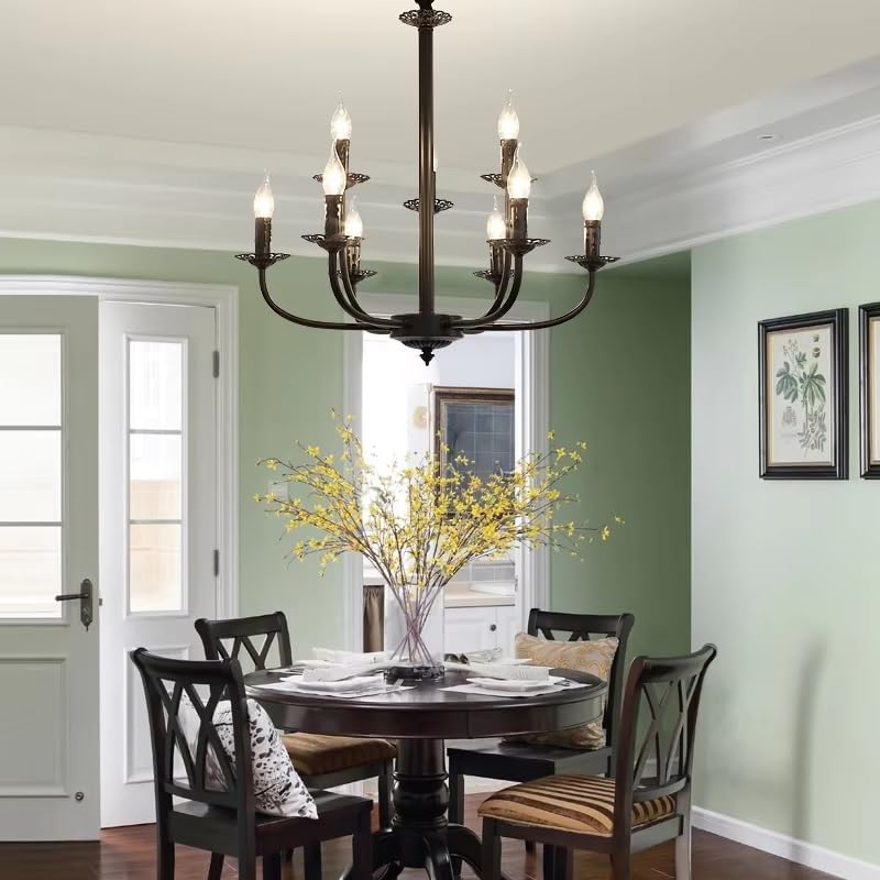 Retro Classic Chandelier for Living Room Farmhouse Cottage Hall Bedroom Dining Kitchen Black Candle E14 Industrial Pendant Lamp,for Decoration