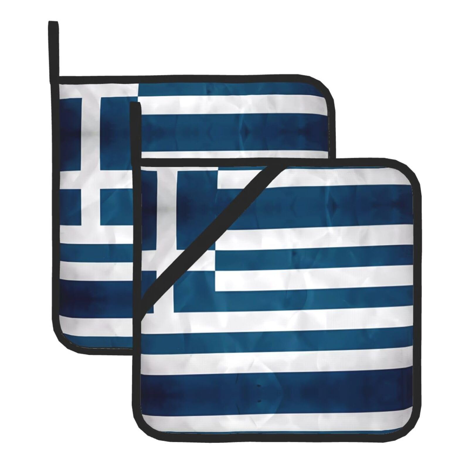 WHJSSF greek flag Prints Square Pot Holders - Heat Resistant Kitchen Trivets 2-Pack - Waterproof Covers for Hot Dishes, Oven & Grill with Hanging Loop