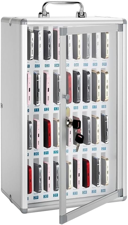 Aluminum Alloy Cell Phone Storage Box - 36 Slots Mobile Phone Locker Cabinet with Key Lock - Perfect for Students & Employees, Secure & Organized Solution