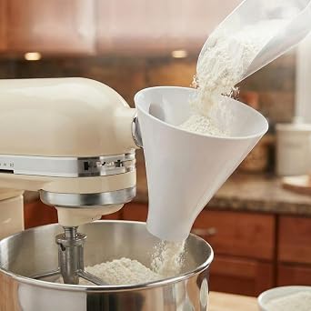 Funnel for Kitchen Aid Mixer KSM150 5 - Stand Mixer Attachment Funnel,Guided Pouring Tool for Flour, Egg Liquid & Dry Ingredients,Mess-Free Baking Accessory White