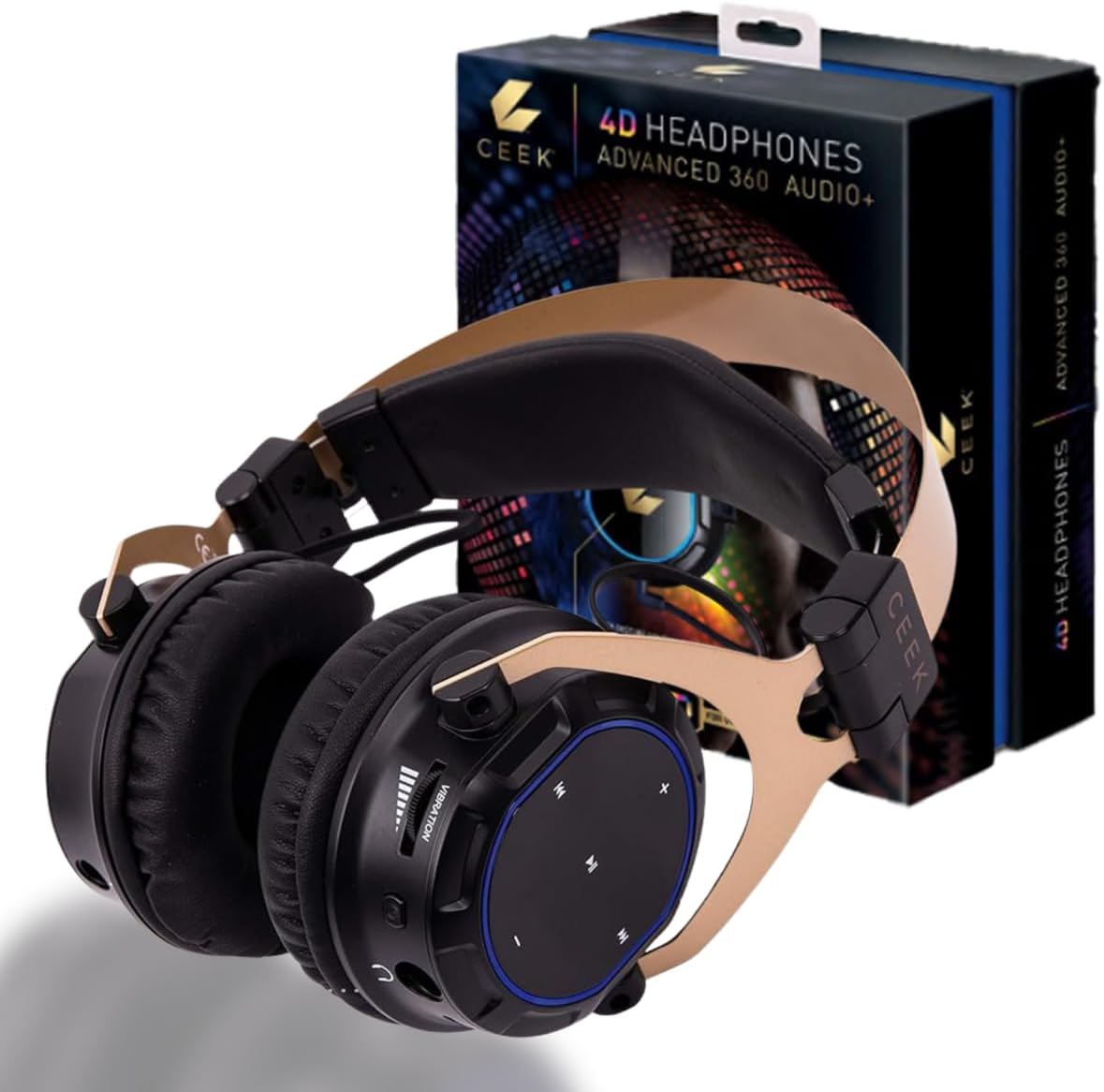 CEEK Wireless Bluetooth Headphones Over Ear with Noise Cancelling, 360° Surround Sound, Foldable Design & Detachable Mic - Headphones for Gym, Gaming, Music & Travel with Earth Shaking Bass - Gold.