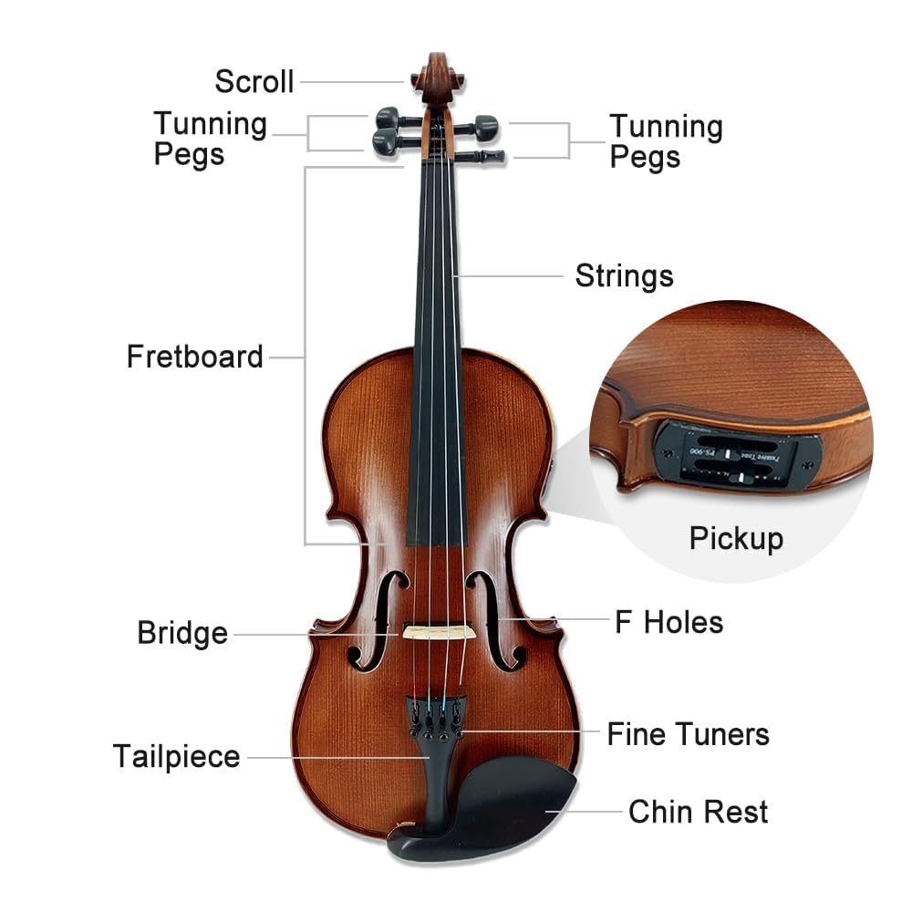 Violín eléctrico 4/4 de tamaño completo para zurdos para principiantes con funda de cuerdas adicionales y arco diseñado a la moda de arce y abeto