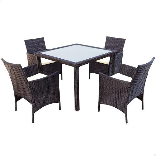 AKTIVE 61073 - Conjunto de mesa e cadeiras de jardim vime, mesa e cadeiras terra
