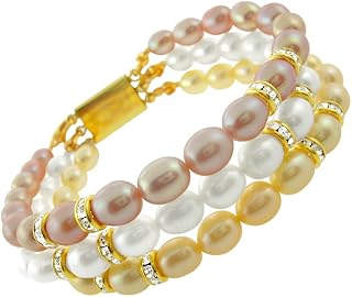 Sri Jagdamba Pearls Dealer Eye CATCHING Pearl Bracelet for Women and Girls | Multicolor 3 Row Bracelet | Oval Freshwater P... Price In India