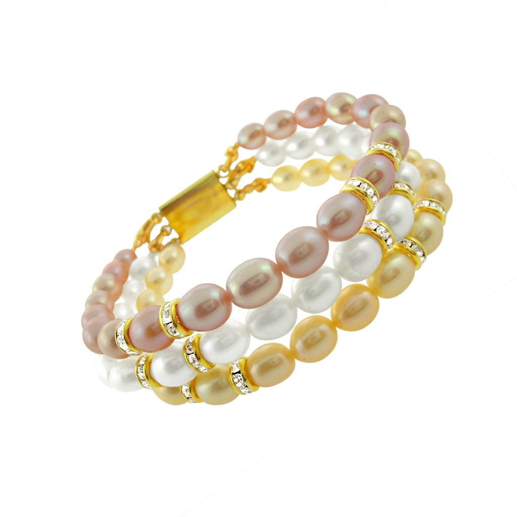 Sri Jagdamba Pearls Dealer Eye CATCHING Pearl Bracelet for Women and Girls | Multicolor 3 Row Bracelet | Oval Freshwater Pearls 4-5MM | With Certificate Of Authenticity of Pearls (B00FJYLDL2) Amazon Price History, Amazon Price Tracker