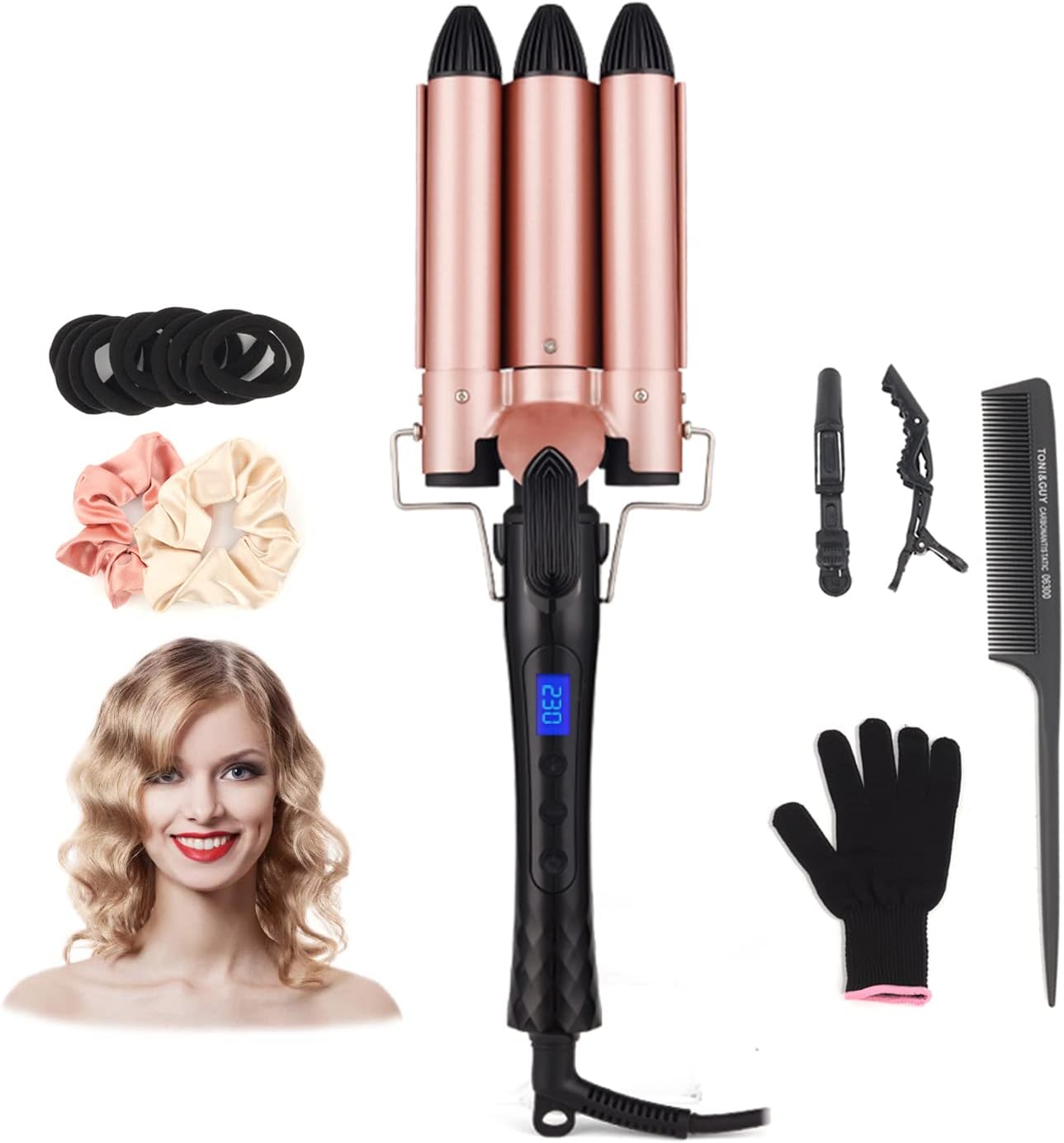 Hair Crimper, 1 Inch Beachy Waves Curling Iron, Hair Waver for Medium & Long Hair