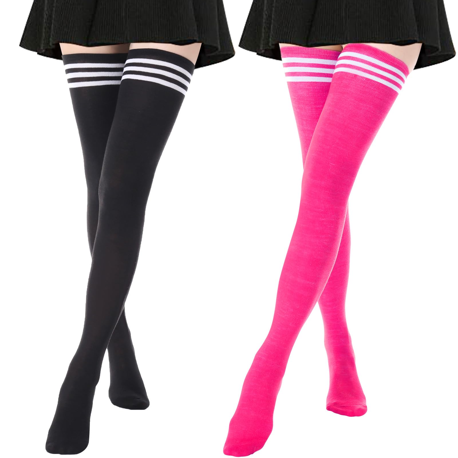 DRESHOW Extra Long High Thigh Socks Striped Over Knee Thin Tights Long Stocking