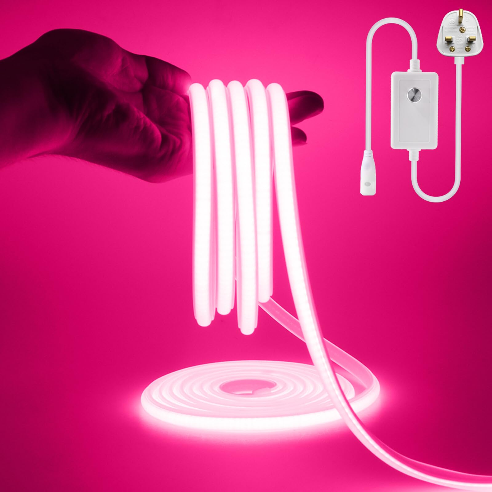 KAFULA 220V dimmable COB LED Light Strip, IP65 Waterproof and Flexible, 288 LEDs/m Super Bright FCOB LED neon Light CRI90+, can be Cut Every 50 cm, Home Decoration [11m, Pink Light]