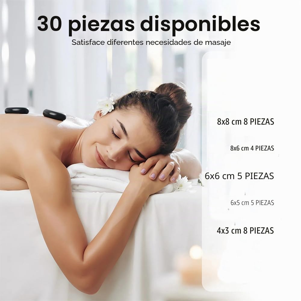 NEWFUN Piedras Calientes Masaje, 30 Piedras de Masaje Calientes, Piedras de Masaje Calientes Portátiles para Uso en Casa, Ideales para Terapia de Spa, Masaje y Relajación
