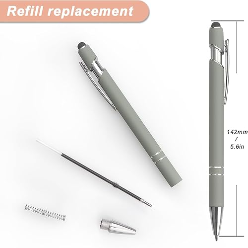 Miniatura 9 de Paquete de 6 bolígrafos retráctiles 2 en 1 con punta capacitiva, lápiz capacitivo de metal para pantallas táctiles, tinta negra de 0.039 pulgadas, 6