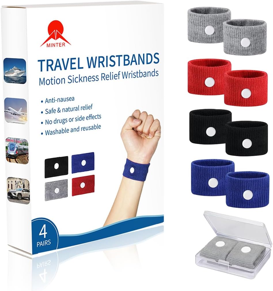 8 Pcs Travel Motion Sickness Relief Wrist Bands, Sea Motion Sickness Wristbands, Travel Essentials for Camping/Cruise Ship/Airplane
