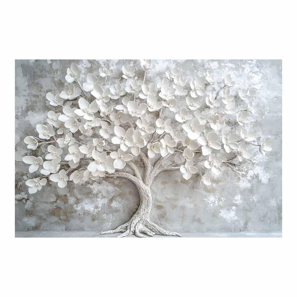 ZAMAEIU The tree of life Flower-laden Tree Canvas Paintings Abstract Tree,Wall Art Poster Modern Room Bedroom Home Decor Geometric Print Patterns(white)-80x120cm Unframed