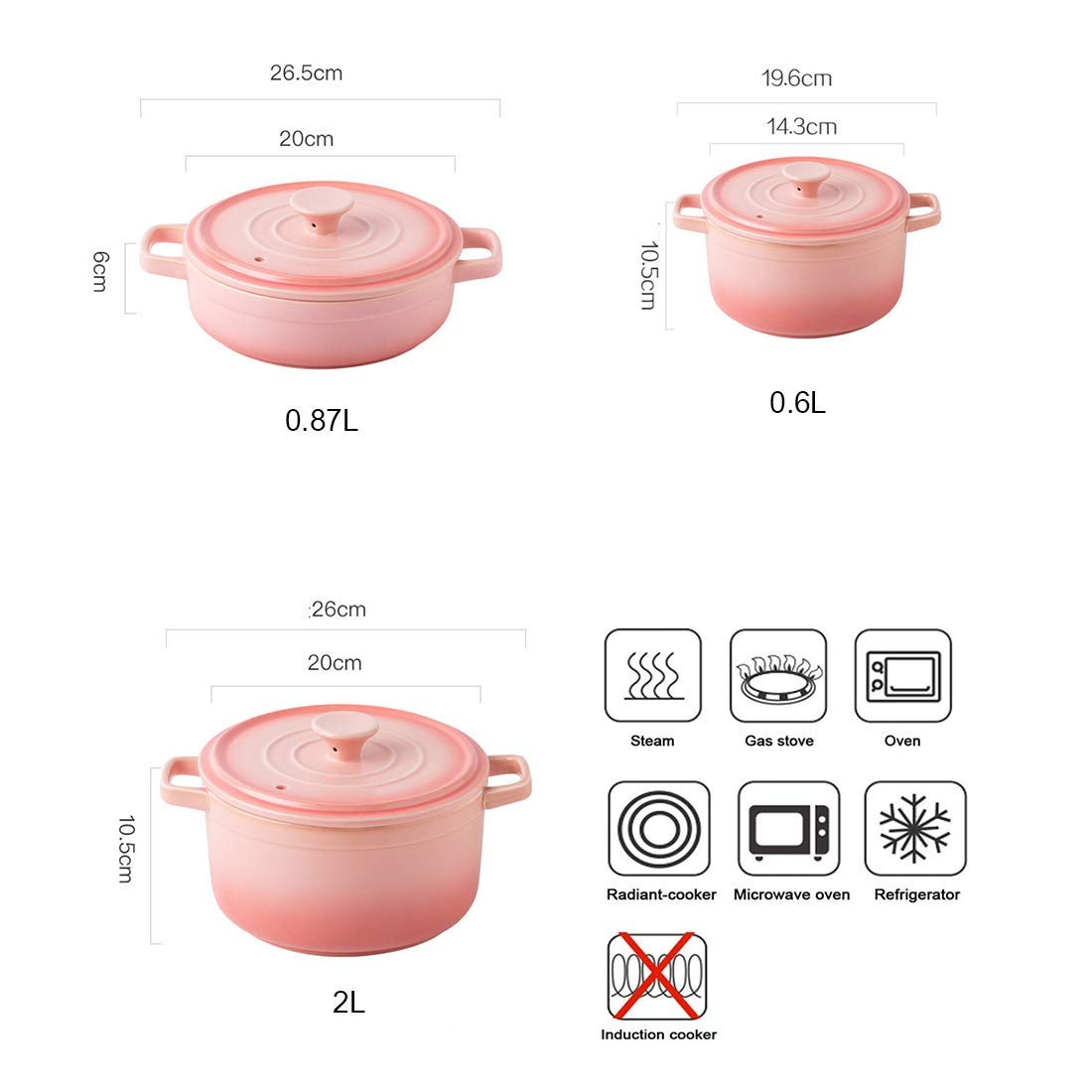 Olla cocinar, Cazuela cerámica, Cazuela Redonda con Tapa, Cocotte pequeña gres, Horno holandés, Olla guisar a Fuego Lento, Olla Resistente al Calor, Olla Barro Sopa, Cerámica