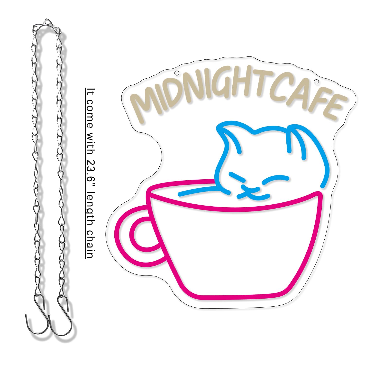 LMSIGNLY Midnight Cafe Neon Sign for Wall Decor Cute Cat Neon Light Dinmmable Cafe Neon Signs Pink Coffee Cup LED Neon Light Signs for Coffee Shop Bakery Dessert Shop Bar Restaurant - Image 3