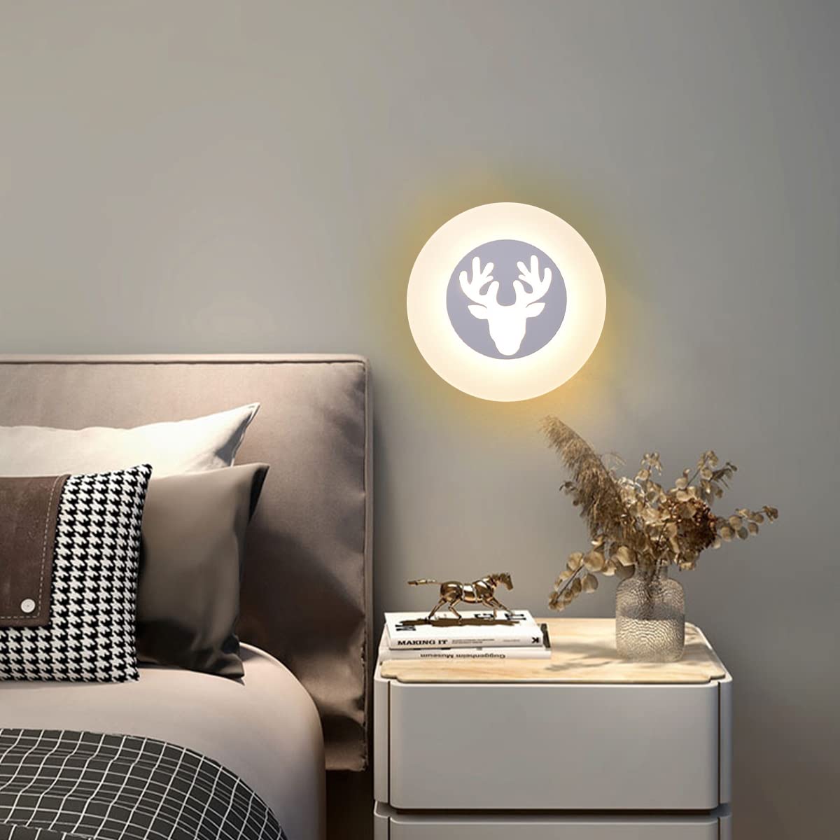 WXKAGF Nordic kinkiet sypialnia białe okrągłe poroże kinkiet do pokoju dziecięcego ciepłe światło kinkiet LED do salonu restauracja korytarz lampka nocna, 20CM