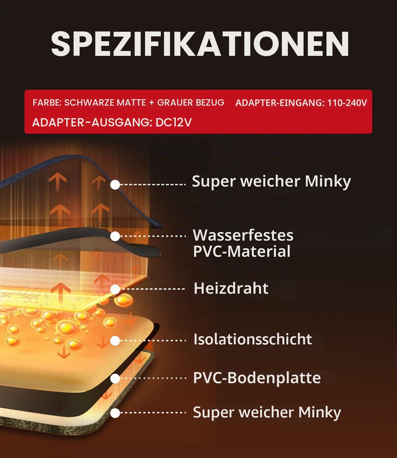 uncn Heizkissen für Hunde und Katzen, druckaktiviertes Haustier-Wärmekissen, automatisch, elektrisch, beheizt, für den Innenbereich, Wärmekissen mit kaufester Kordel, einstellbare Temperatur,