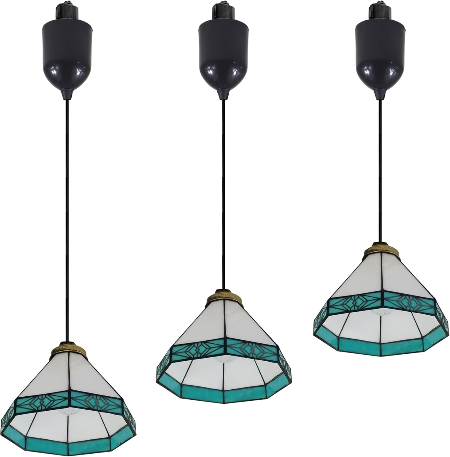 Mini Adjustable Cord Length Halo Track Lighting Pendants, 4 Ft Cord, H-Type Track White&Blue Tiffany Stained Art Glass, E26 Socket Track Mount for Kitchen Island Sloped Vaulted Ceiling