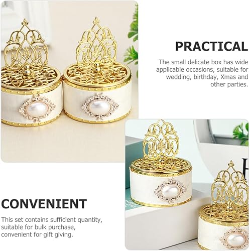 Miniatura 3 de 12 cajas doradas para recuerdos de fiesta, caja de dulces de lujo, caja decorativa para golosinas, estilo europeo, contenedor para boda, cumpleaños,
