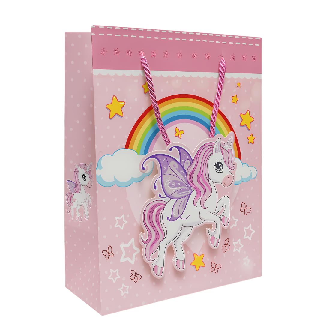 Unicorn Theme Gift Bags for Kids – Colourful Paper Return Gift Bags | Fantasy Artwork Goodie Bags with Rope Handle | Birthday Party Favour Bags for Girls & Boys (Unicorn with Rainbow Theme, Small Set Of 5)-image-27