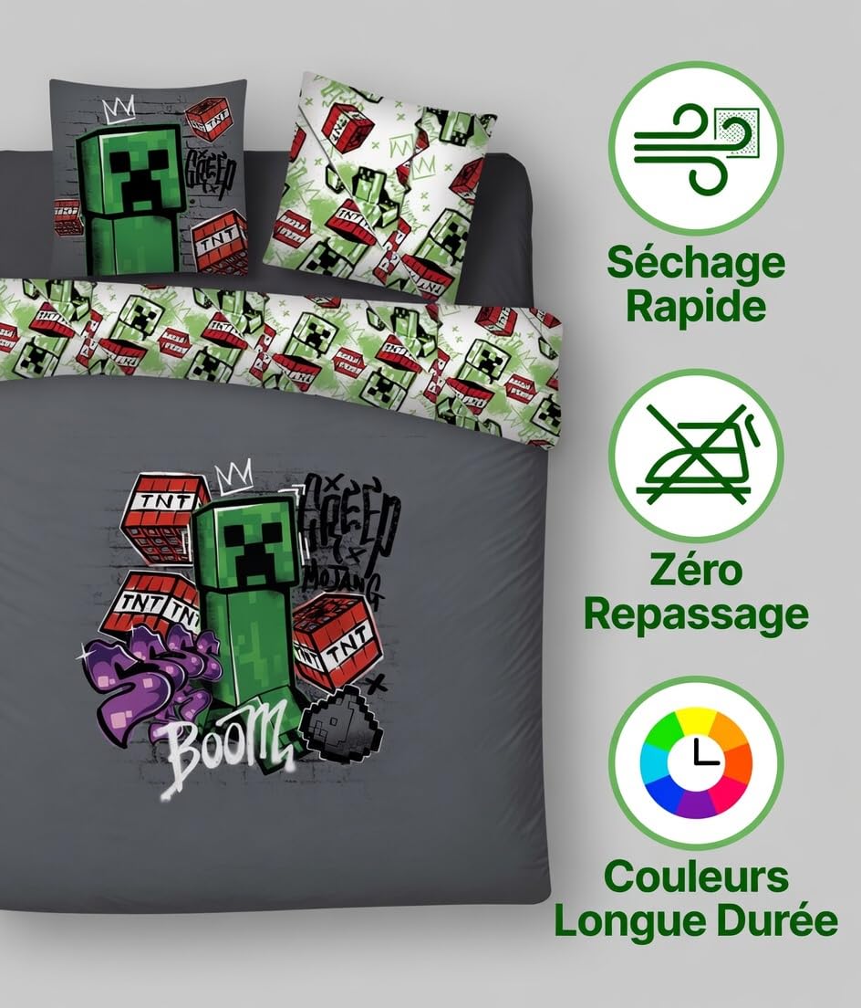 Minecraft Housse de Couette Double Ado 240x220 Metro Art + 2 Taies 63x63