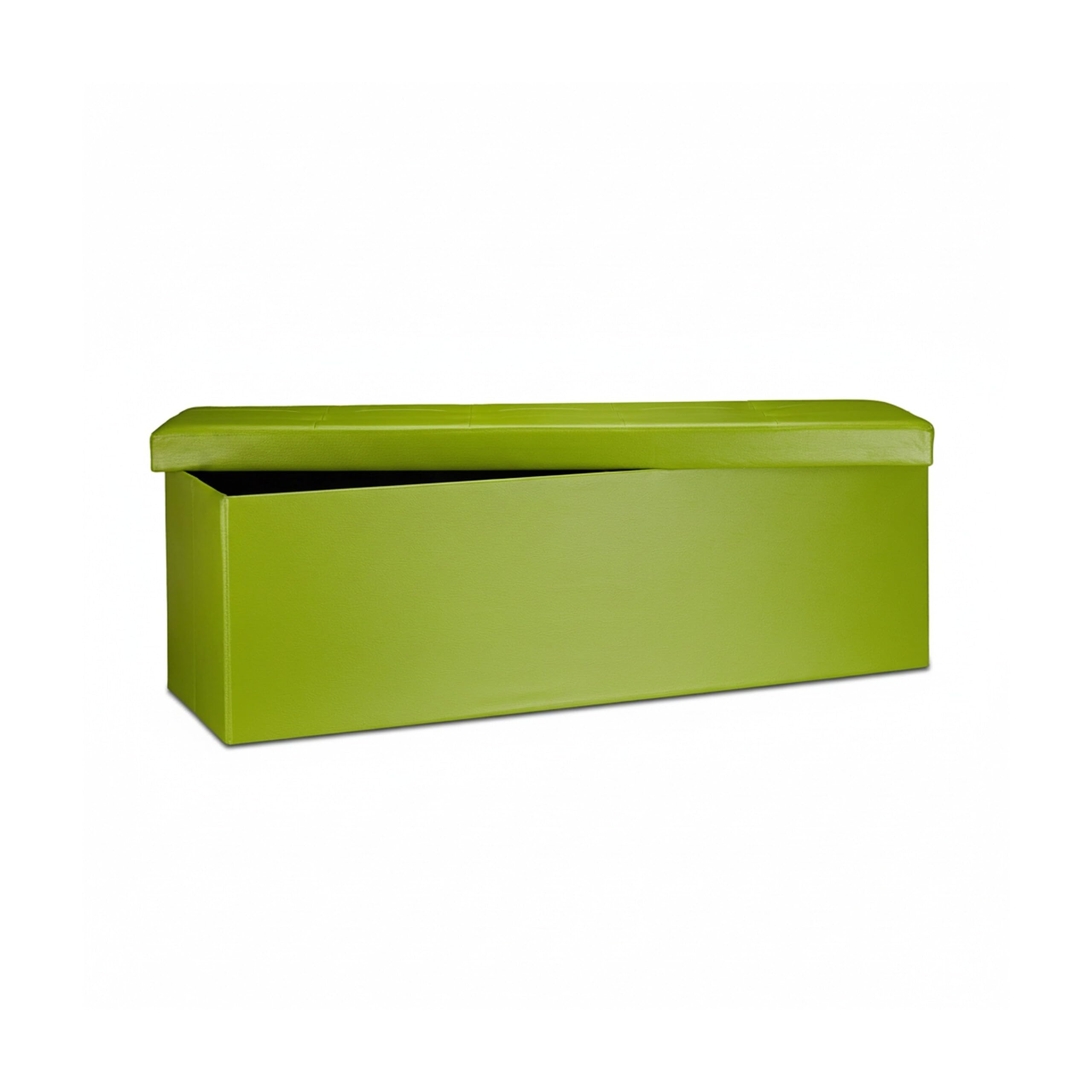 Relaxdays Banco plegable, Baúl de almacenaje XL, Asiento cómodo, Cuero sintético & MDF, 38 x 114 x 38 cm, Verde