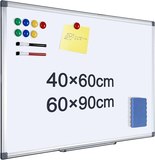 QUEENLINK Magnetic Whiteboard Dry Erase, Aluminium Frame, 40 X 60 cm, for Home Office Message Schedule Wall Notice White Board with Pen Tray