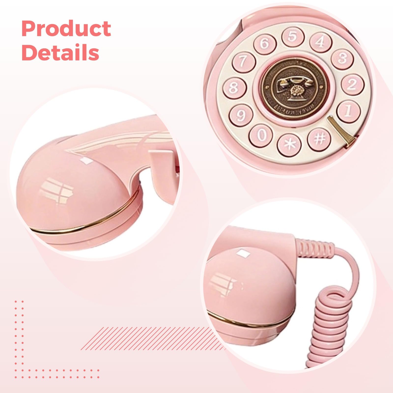 Machify różowy telefon stacjonarny w eleganckim europejskim stylu, 23 x 15 x 16 cm, do kawiarni, biura, domu wiejskiego