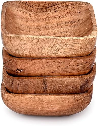 EDHAS Juego de 4 cuencos de madera de acacia para servir frutos secos, aperitivos, condimentos, aperitivos, paquete de regalo de frutas, regalos de