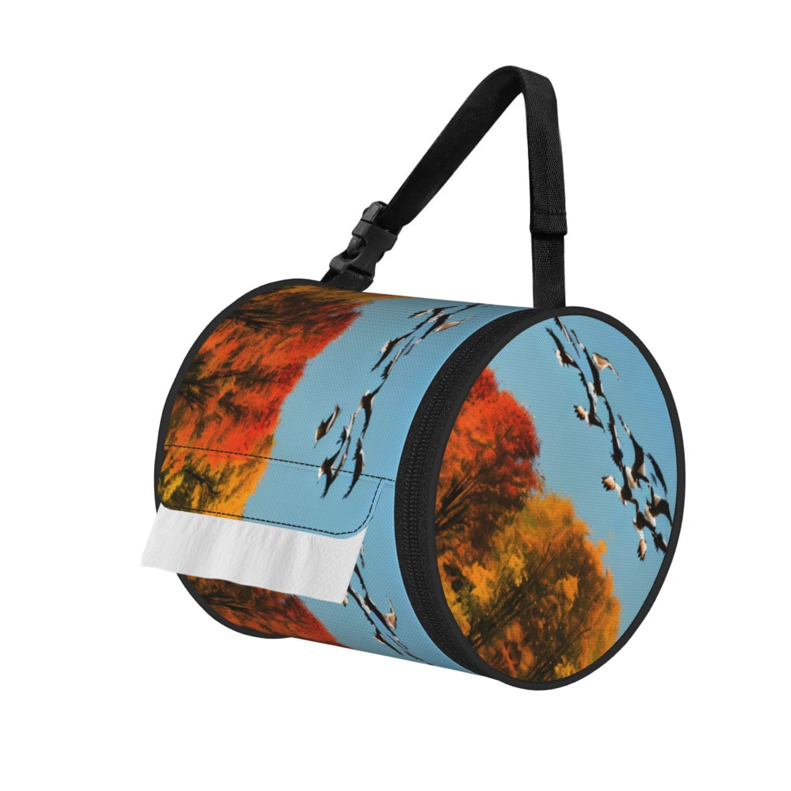 Hunting Flying Wild Ducks and tree Printed Toilet Paper Holder Bag, Adjustable Strap Roll Paper Organizer for Car Kitchen Outdoor