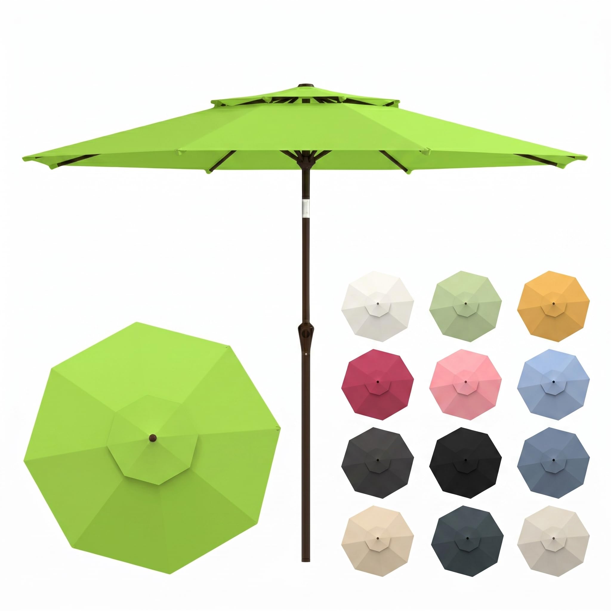 10FT Patio Umbrella, 2 Tier Outdoor Table Umbrella, Large Vented Market Umbrellas with Push Button Tilt and Crank, 8 Sturdy Ribs for Backyard, Deck, Pool, UPF50+ UV Protection