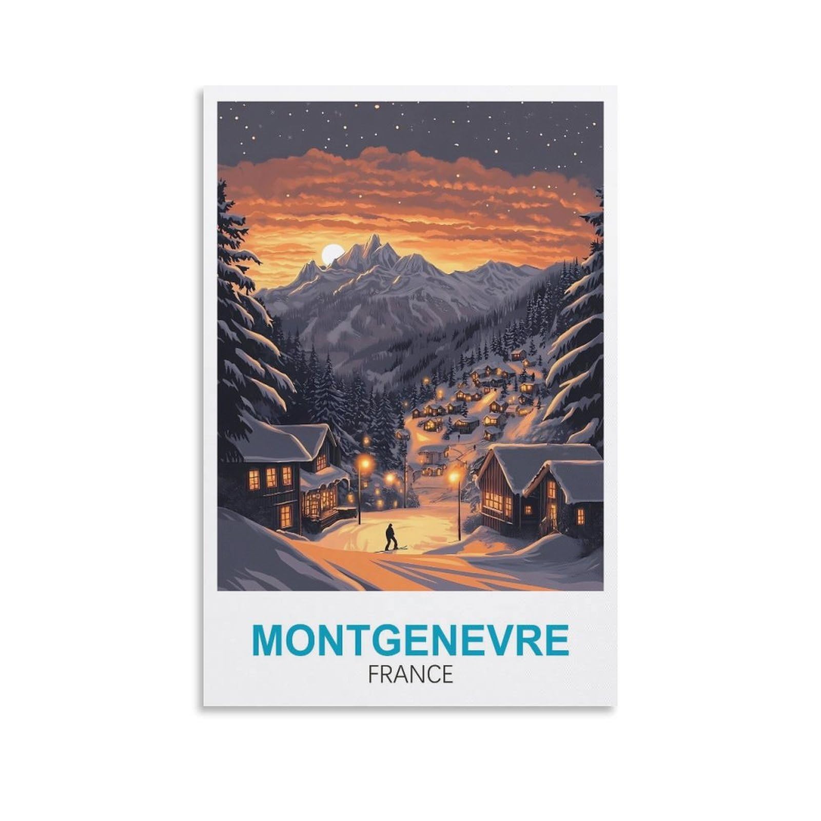 Clfmhnas Unframe-Style Montgenevre France Vintage Travel Posters Ski 12X18inch(30X45cm) Canvas Wall Art Prints