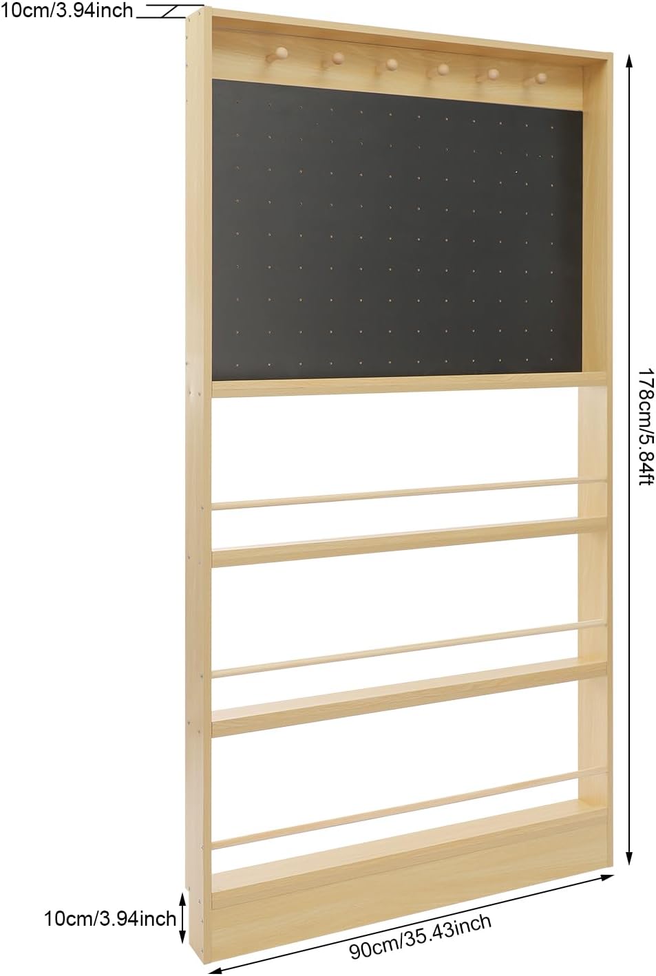 Behind Door Bookshelf,Space-Saving Wooden Book Display Shelves with Pegboard and Hooks,Behind The Door Storage Cabinet for Living Room Study Room Lounge Store, 35.43×3.94×70.08in (Log+Black)
