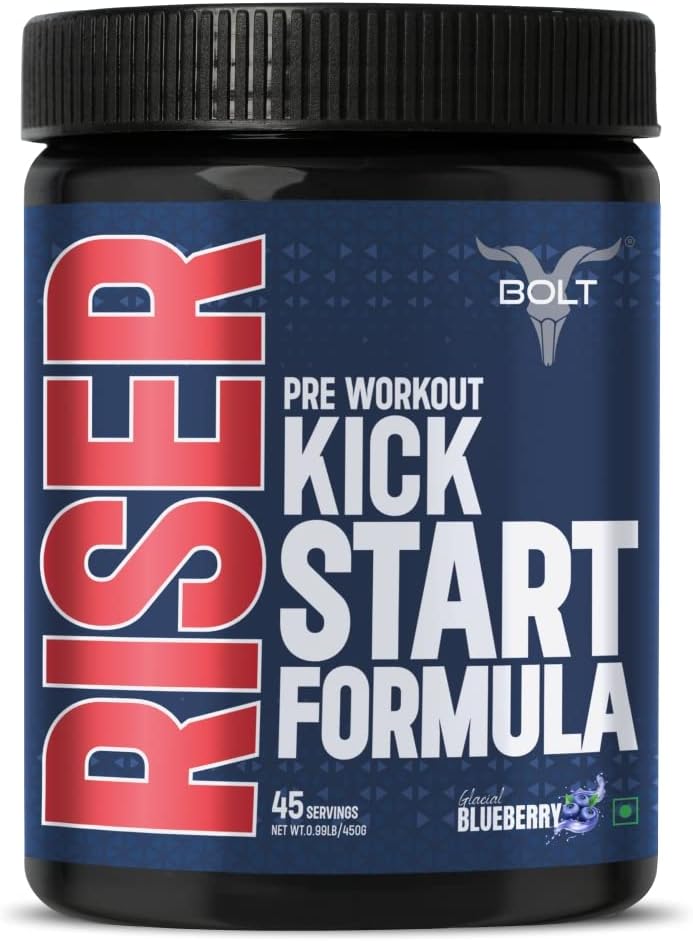 Bolt Nutrition Pre Workout Supplement Powder With Caffeine, Citrulline Malate, B-Alanine, Taurine | For Explosive Energy, Pump & Focus |45 Servings |Blue Berry Blast - 450Gm