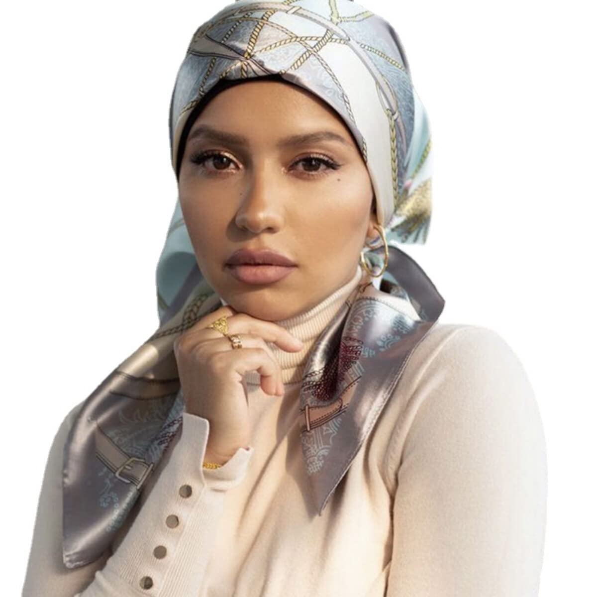 W8 Satin Square Scarf Malaysian Turban, Indonesian Headwraps Bohemian Headwear Underwear Shawl Wraps Headband