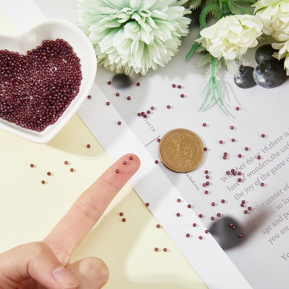 960pcs 5 Strands Pomegranate Red Natural Garnet Bead Strands 2mm Mini Round Faceted Garnet Beads Smooth Red Quartz Stone Loose Spacer Beads for Jewelry Craft Making Hole: 0.4mm - Image 3