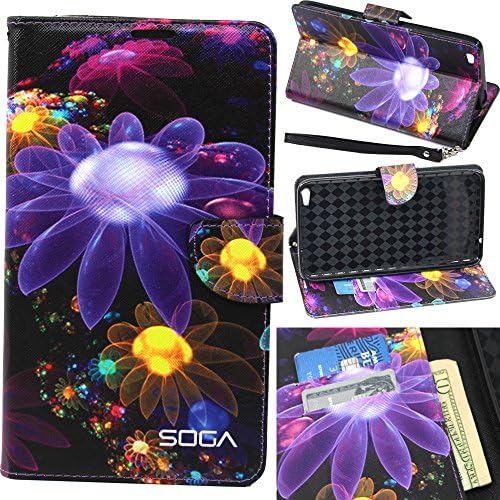 BLU Studio 7.0 LTE Case, BLU Studio 7.0 LTE Wallet Case, SOGA [Pocketbook Series] PU Leather Magnetic Flip Design Wallet Case for BLU Studio 7.0 LTE (S0010UU) - Black Sunflower