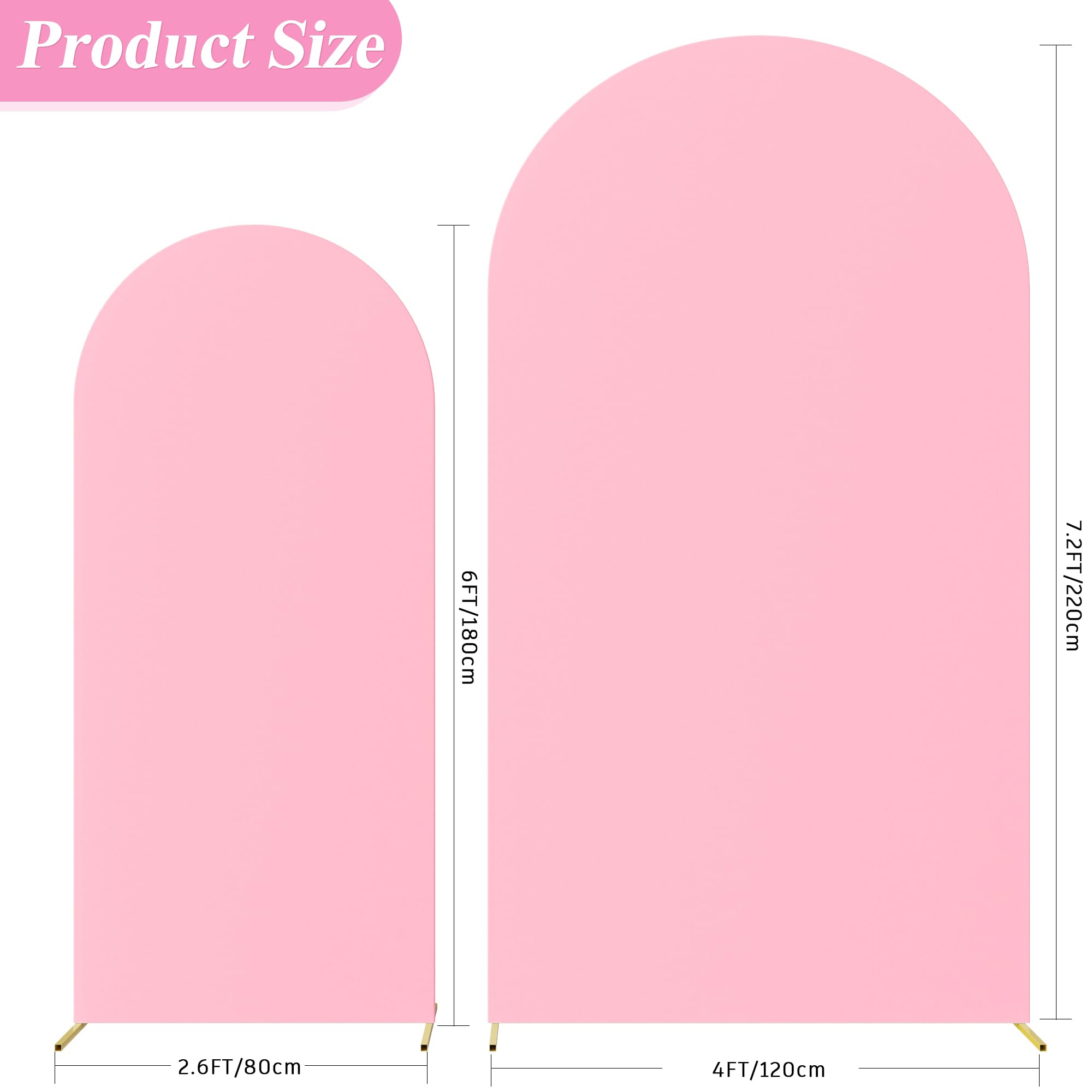 Fomcet Set of 2 Wedding Arch Covers 6FT, 7.2FT Pink Arch Backdrop Cover 2-Sided Fitted Round Top Spandex Fabric for Birthday Party Baby Shower Wedding Arch Stand Decoration