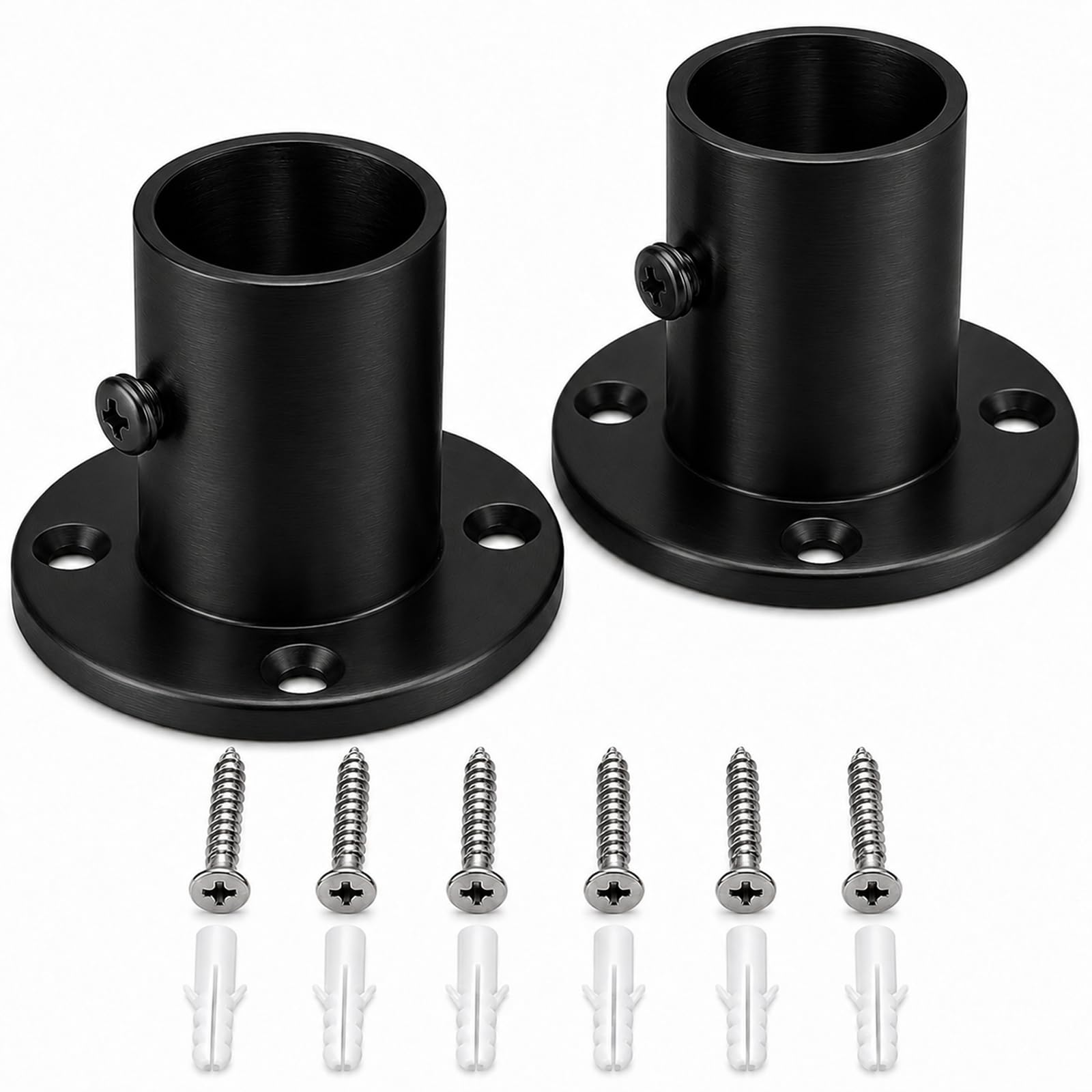 25mm Wardrobe Rail Brackets, Stainless Steel Curtain Pole Ends Support Deep Flange Socket, Closet Wardrobe Rod Holder Hooks, Curtain Rail and Fittings for Wardrobes Bedrooms Bathrooms, 2 Pack