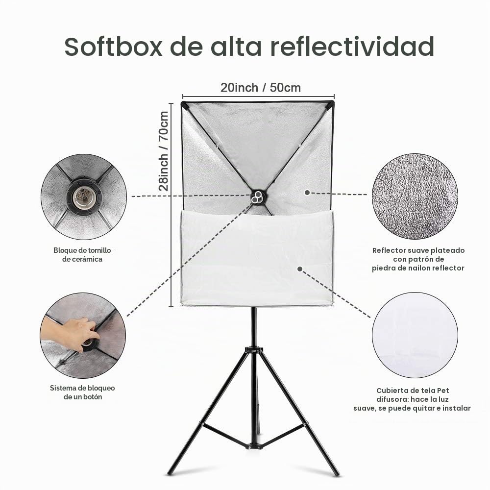 Juego de iluminación de softbox profesional con trípode de luz 2 m, 3200-5500 K, lámpara LED triple mando a distancia para retrato y vídeo