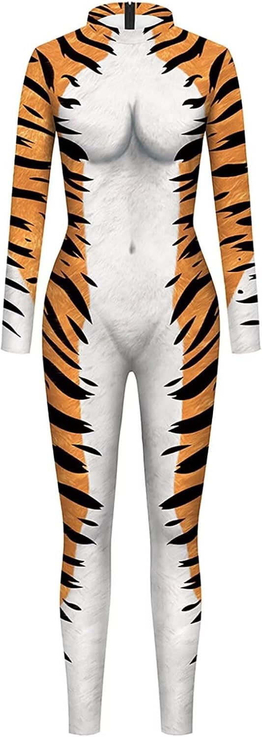 Shaface Men's and Women's Long Sleeve Spandex Zentai Cospaly Costume Animal Print Bodysuit for Halloween Party