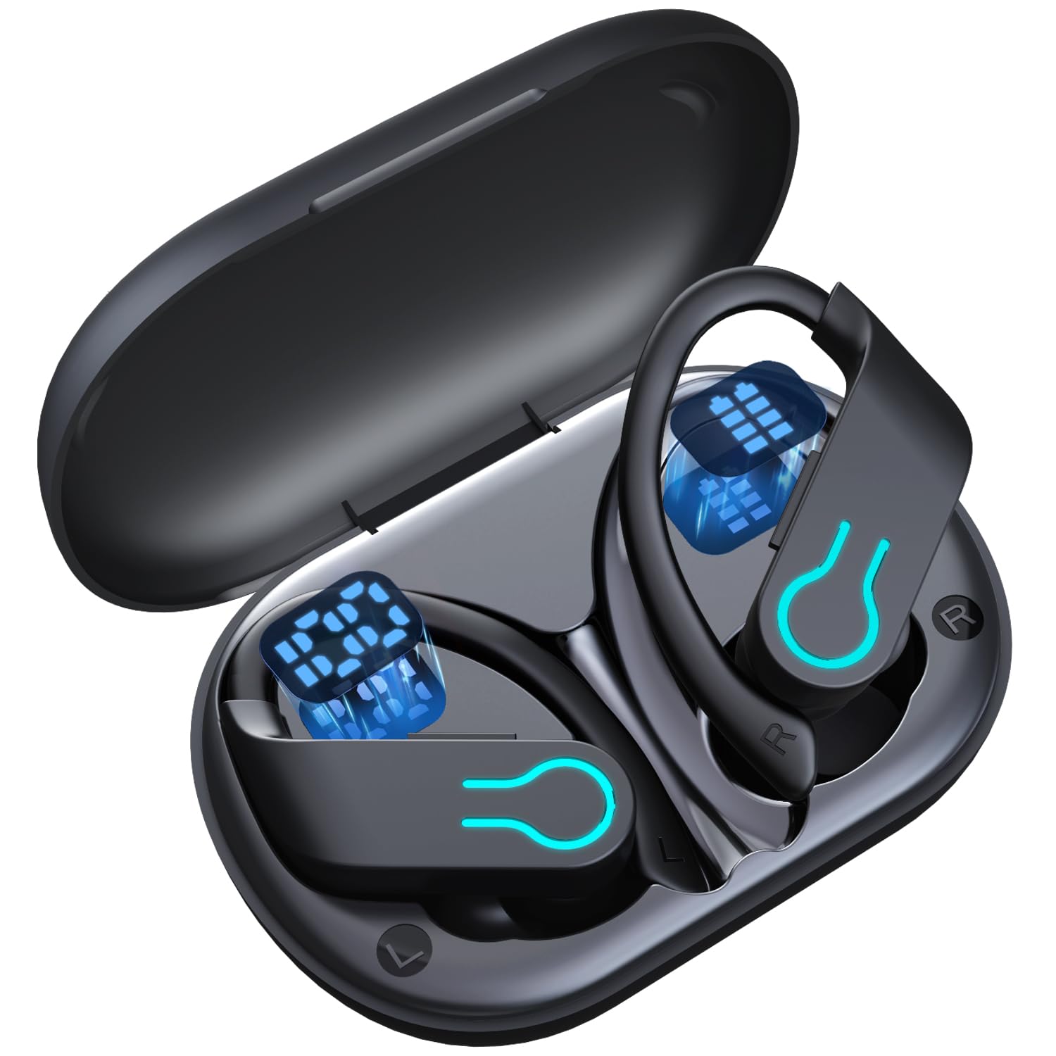 Auriculares Inalámbricos Deportivos, Auriculares Bluetooth 6.1 con Gancho, 120H Reproducción Pantalla LED de Ruido Cascos Running