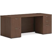 HON MOD Executive Office Desk with Drawers, Modern Computer Desk with Double Pedestals, Home Office, 72" W, Walnut
