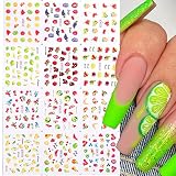 Summer Nail Art Stickers Cute Fruit Water Transfer Nail Decal for Women Avocado Strawberry Cherry Ci