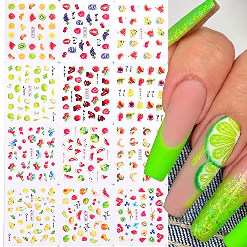 Summer Nail Art Stickers Cute Fruit Water Transfer Nail Decal For Women Avocado Strawberry Cherry Citrus Watermelon Lemon Nail Design Nail Art Supplies Nail Decoration Wraps For Acrylic Nails Manicure Decor #TOP15