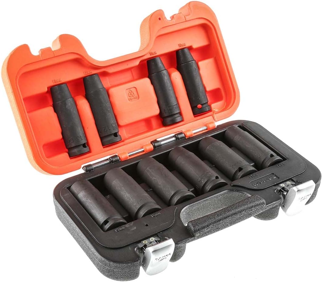 Bahco DD/S10 IRDD/S10 Impact Sockets Set Deep, Orange/Black, 10-19 mm