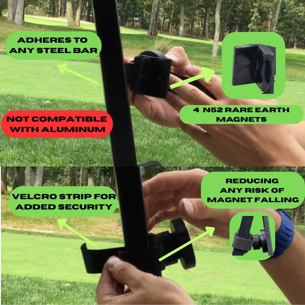 Luna's V3 Golf Cart Phone Mount - Magsafe Compatible Magnetic Golf Cart Phone Holder with Rear Camera Capabilities, Phone Holder for Golf Carts, Golf Cart Accessories for Golfers, Golf Accessories