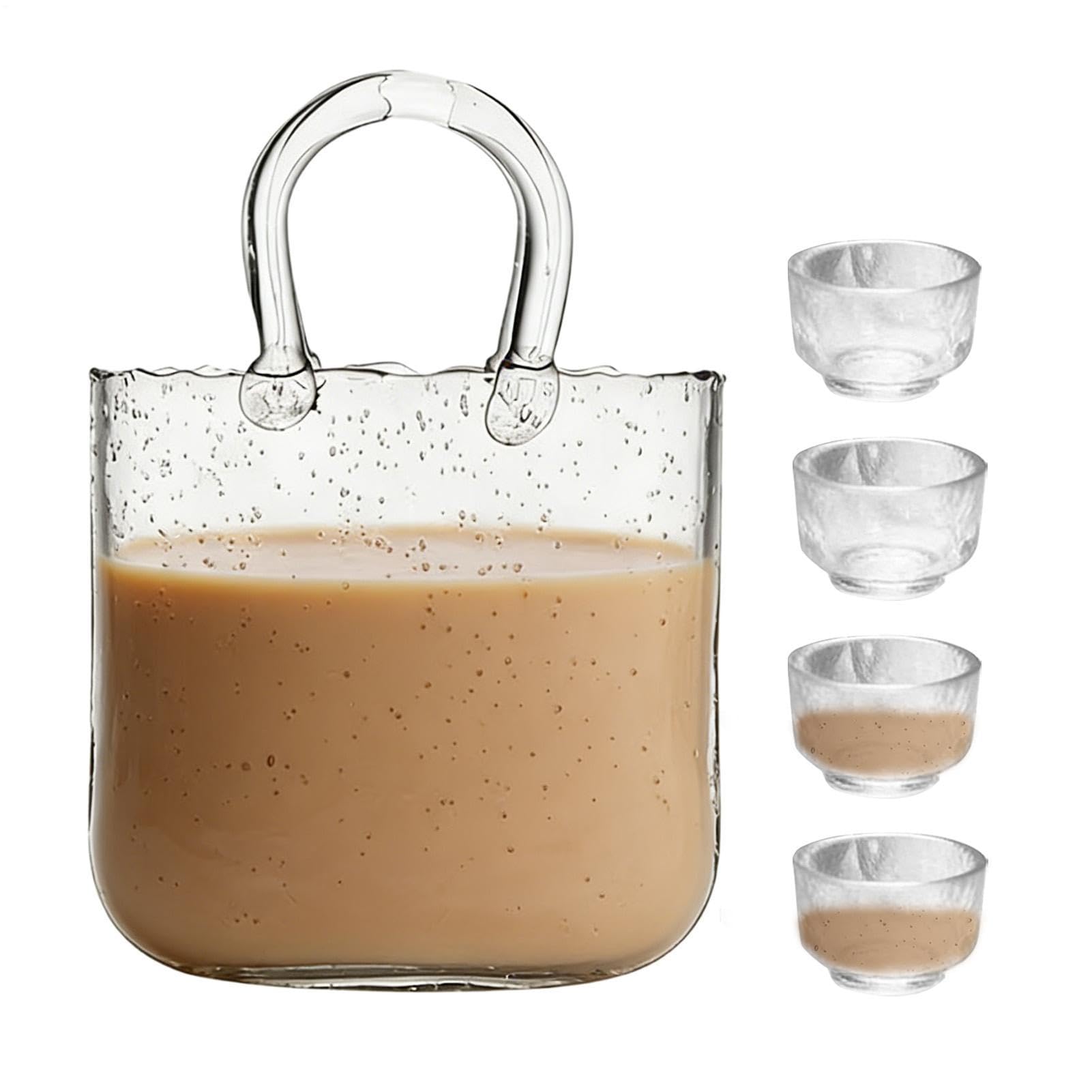 Genérico Vasos de Agua 2340 ml Vaso Transparente con Forma de Bolso y 4 | Incluye 4 Vasos Pequeños para , Bodas, Brunch, Té de la Tarde, Reuniones, Cumpleaños, Hogar y Cocina