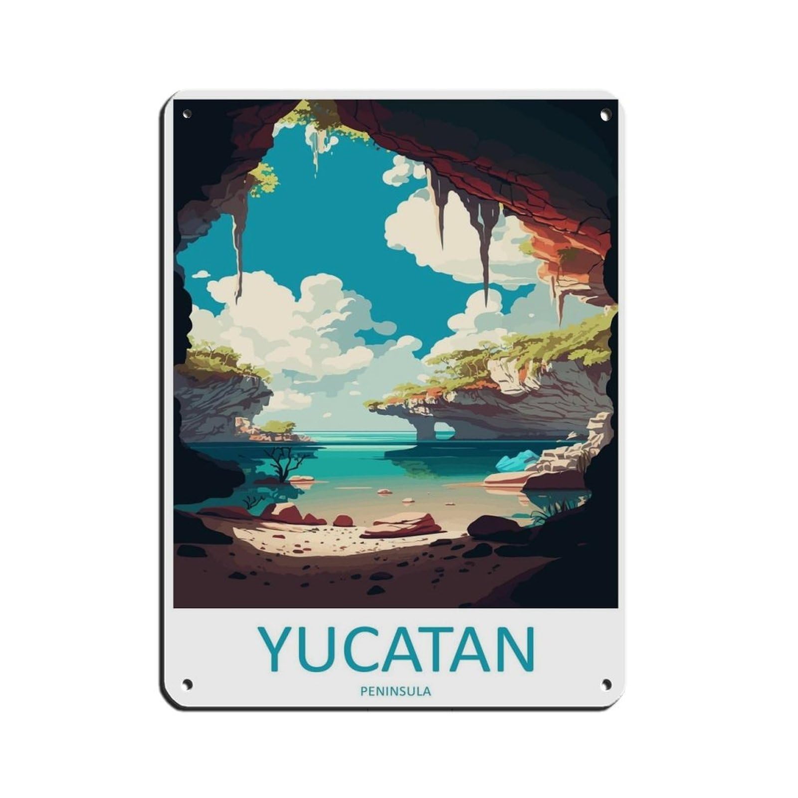 Yucantan Peninsula Travel Art Retro Poster Metal Tin Sign Chic Art Retro Iron Painting Bar People Cave Cafe Family Garage Poster Wall Decoration 12x16inch(30x40cm)